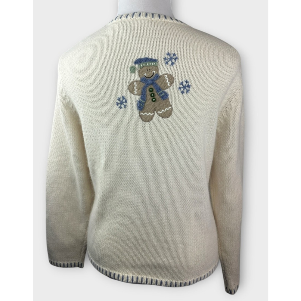 Croft & Barrow Gingerbread Knit Cardigan Sweater Winter Snow Ramie Blend Medium - Picture 11 of 16